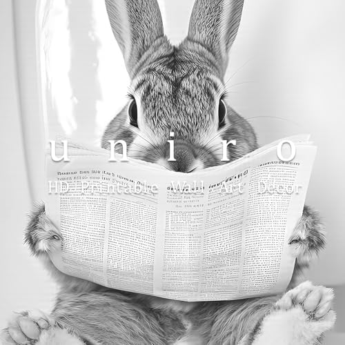 uniro Funny Bathroom Wall Art Prints Funny Rabbit on Toilet Wall Art Vintage - Image 6