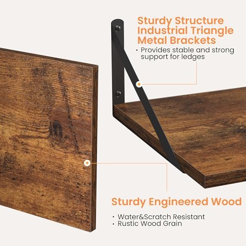 Heimlove 16W x 12D Deep Floating Shelves Set of 2 Rustic Brown - Image 4