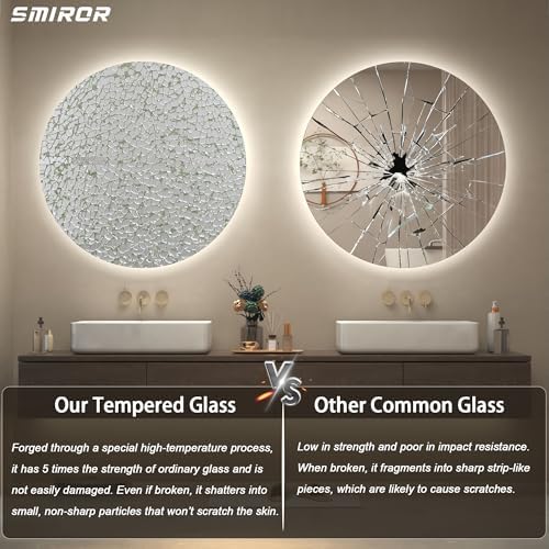 SMIROR 28 inch Round Led Backlit Lighted Bathroom Mirror - Image 6