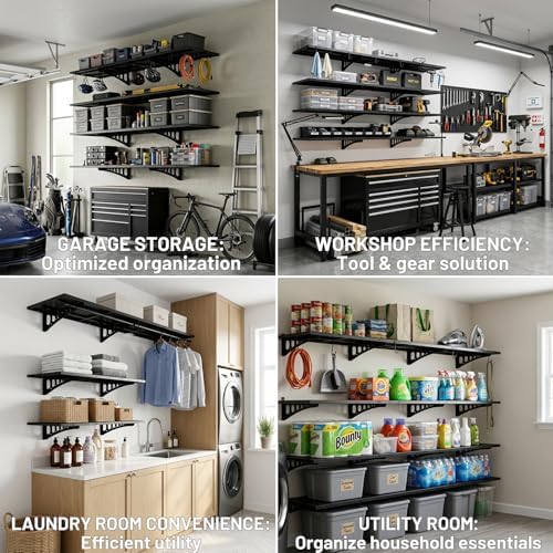 4-Pack 1.5x4ft Wall Storage Shelves, 1000 Lbs Garage Wall Shelf, Heavy Duty - Image 3