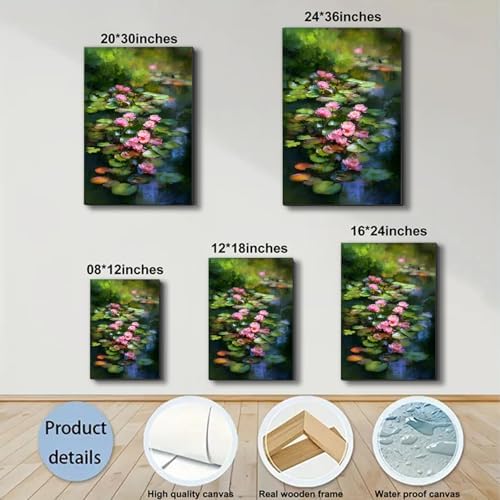 ZERILYN Ship Next Day Water Lily Canvas Art Pink Lotus Flower Wall Decor Nature - Image 6
