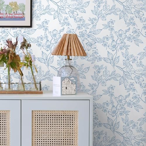 Ismoon Floral Peel Stick Wallpaper Blue White Contact Paper 17.3x78.7in - Image 3