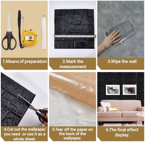 CRASPIRE 10Pcs 3D Faux Stone Peel and Stick Wall Black Tile Panels 11.8x11.8in - Image 4