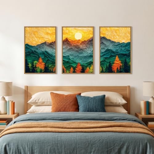 Abstract Boho Mountain Framed Canvas Wall Art Set-16"x24"x3 - Image 4