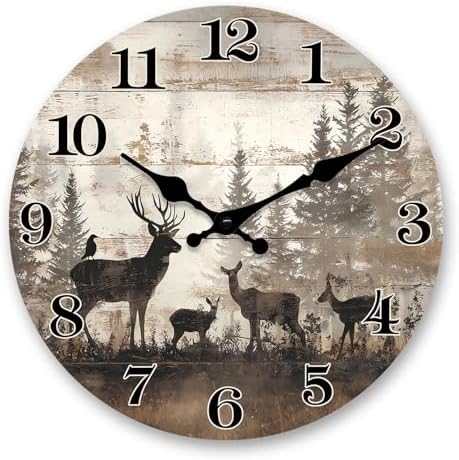 XNM Small Vintage Deer Forest Wall Clock Battery Operated 10 Inch by XNMwallclock
