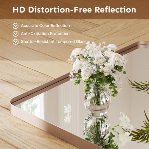 Kosmonia 32x24 Inch Bathroom Vanity Mirror Brushed Rose Gold - Image 4