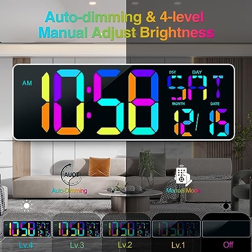 17.2" Large Digital Wall Clock 10 RGB Colors 9 Group Timer Remote Control - Image 6