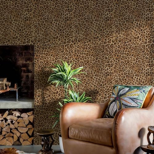 JiffDiff Brown Leopard Print Peel and Stick Wallpaper, 17.3" x 1200" - Image 3