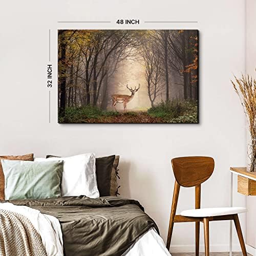 Wild Animal Landscape Canvas Wall Art Deer in Autumn Foggy Forest Picture Wall - Image 5