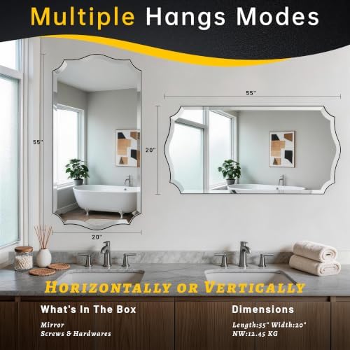POZINO 55"x20" Premium Scalloped Beveled Bathroom Mirror - Image 4