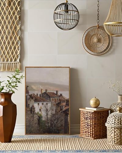 VIYYIEA Vintage Framed Canvas Wall Art, European Towns Landscapes Art, Living - Image 2