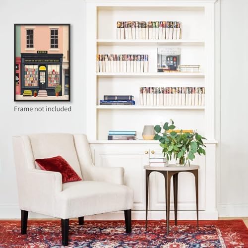 MWZUPQ Pink Bookshop Poster Book Wall Art The Bookshop On The Corner Paintings - Image 6