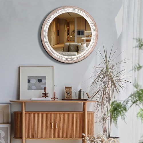 30 Inch Round Wood Mirror, Rustic Farmhouse Circle Mirrors - Image 5