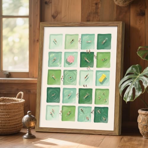 Vintage Summer Pool Canvas Wall Art, Swimming Pool People Grid Artwork - Image 2