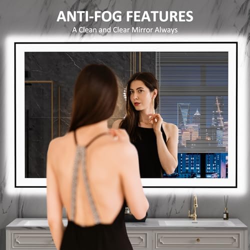 LOAAO 55"X36" LED Bathroom Mirror Black Framed - Image 2