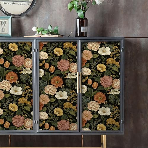 Dark Vintage Floral Peel and Stick Wallpaper Floral and Leaf Contact Paper - Image 3