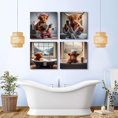 Rustic Cow Wall Art Funny Bathroom Wall Decor Abstract Wildlife Pictures - Image 5