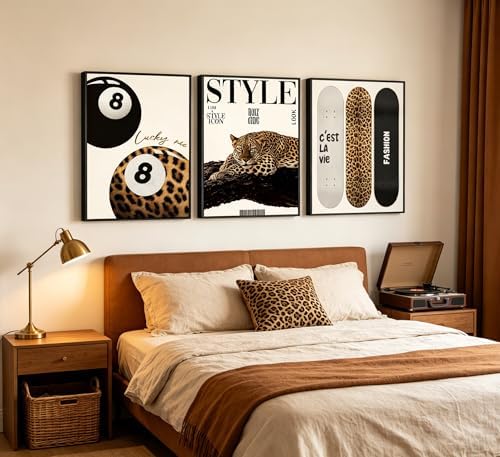 3Pcs Black Framed Trendy Leopard Wall Art Preppy Aesthetic Stylish Leopard - Image 3