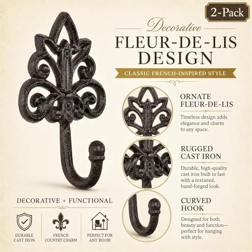 iobiotio Cast Iron Wall Hooks Heavy Duty 2 Pack, Vintage Coat Hooks - Image 4
