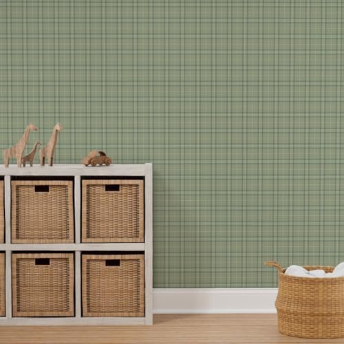 Spoonflower Sage Green Plaid Peel and Stick Wallpaper - Image 7