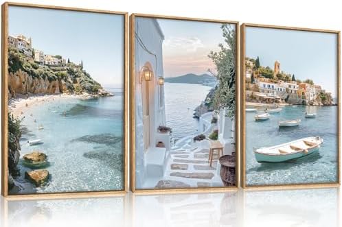 Aryroi Greek Island Coastal Scenery Framed Canvas Wall Art Set- 24"x36"x3 - Image 5