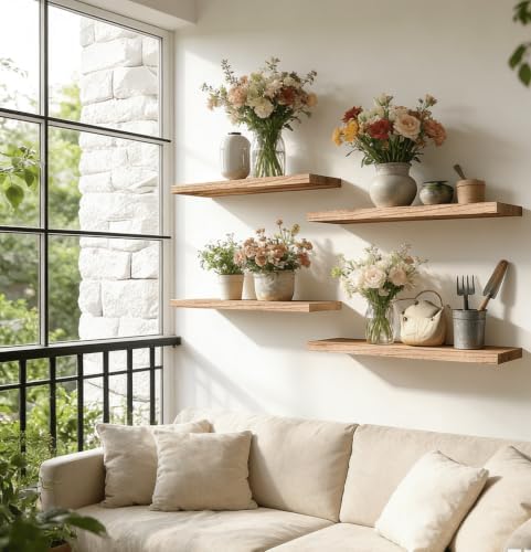 Light Wood Floating Shelves for Wall Shelf 17 Inch Set of 6 - Image 6