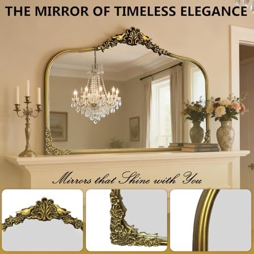 Antique Baroque Vintage Vanity Mirror 25x36Inch, Arched Vintage Wall Mirror - Image 4