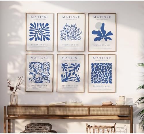 Blue Matisse Wall Art Prints Set of 6 Abstract Aesthetic Canvas Decor Trendy - Image 5