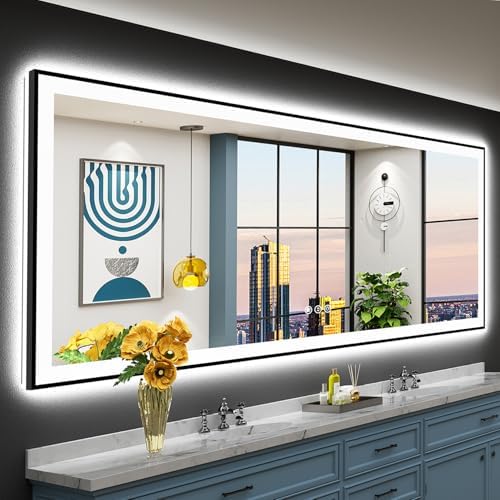 96x36 Black LED Bathroom Mirror, Backlit & Front Lit Lighted Mirror by Awandee
