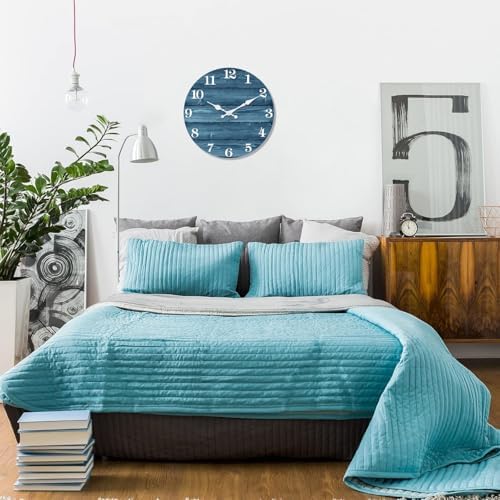 XFM Blue Wood Wall Clock Battery Operated 10 Inch Silent - Image 5