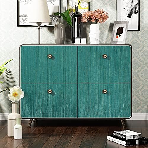 FunStick Emerald Green Faux Grasscloth Peel and Stick Wallpaper Textured Linen - Image 5