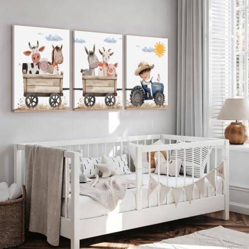 Farm Nursery Animal Wall Art Decor Baby Kids Room Poster Boy Tractor Prints - Image 3