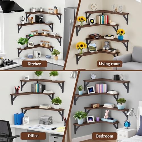 Corner Floating Shelves Set of 5, Rustic Wood Shelves, Dark Brown - Image 7