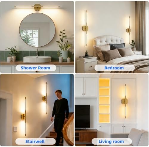 Rechargeable Wall Sconces, 2 Pack, 360° Dual Bars, 23-Inch Gold - Image 6
