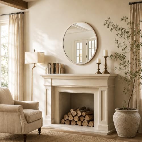 WallBeyond Round Mirror 32 Inch, Linen-Texture Circle Wall Mirror - Image 3