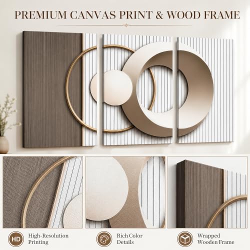 3PCS Modern Geometric Wall Art Set Gold and Beige Abstract Canvas Prints - Image 4