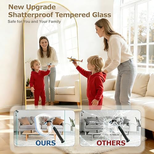 DMWOODFL 46"x90" Extra Large Arched Full Length Gold Mirror - Image 5