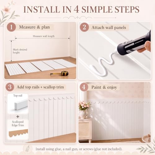 Nuanchu 1 Sets 37.8" x 118" Scalloped Wainscoting Wall Panel Kit Decor - Image 3