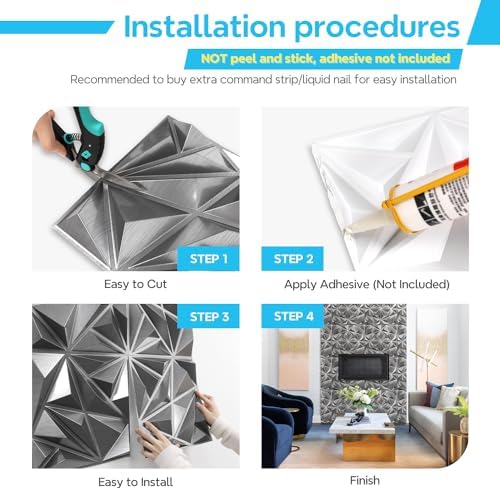 STICKGOO Diamond 3D Wall Panels, Brushed Silver 12''x12'', 33 Pack - Image 6