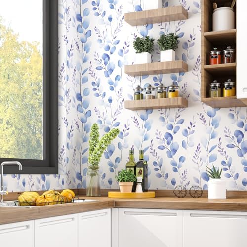 Serene Blue Foliage Botanical Peel and Stick Wallpaper 17.5" x 393" - Image 3