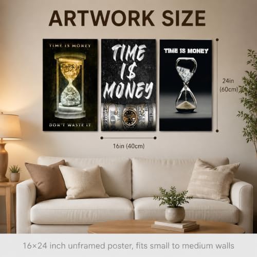 3Pcs Time Is Money Unframed Canvas Wall Art, Inspirational Business Decor - Image 2