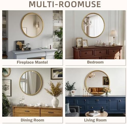 Round Gold Wall Mirror with Luxury Metal Frame Home Decor 32" - Image 5