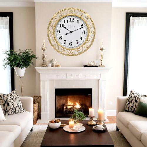 SwallowLiving 30 Inch Vintage Iron Large Gold Metal Frame Wall Clock Silent - Image 6