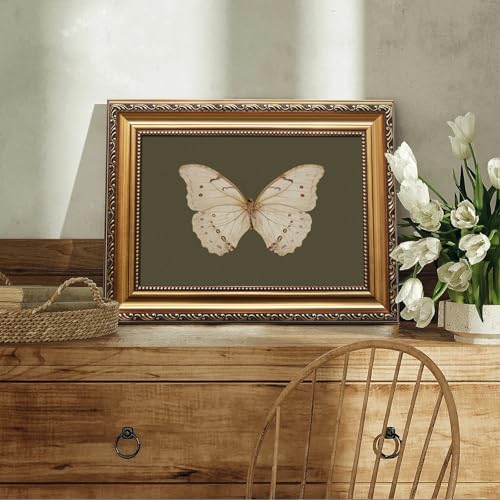 Uniro Vintage Gold Framed Wall Art, Classical Butterfly Oil Paintings, Dark - Image 2