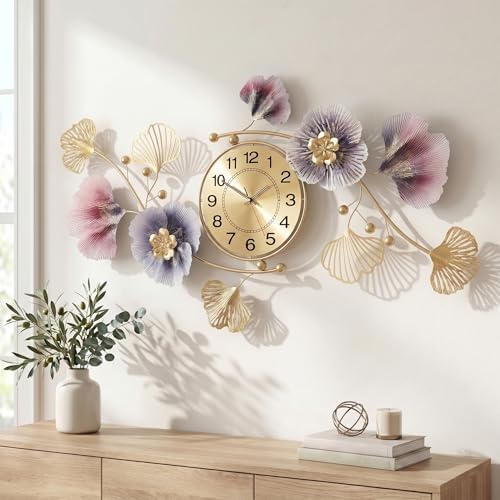 33" 3D Ginkgo Leaf Metal Wall Clock by Axioglo