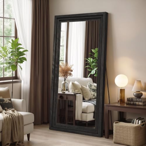 Wood Full Length Mirror 65"x24", Large Solid Wood Frame Floor Mirror by WISSMIELSHOME