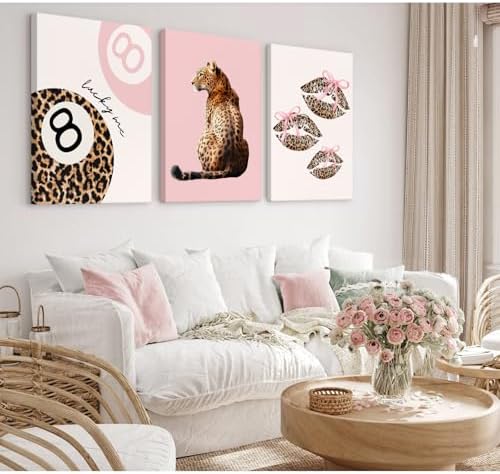 Pink Cheetah Wall Art Decor Leopard Preppy Trendy Canvas Poster Fashion - Image 3