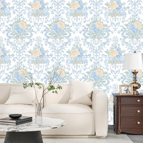 BOKEBEVE Boho Floral Contact Paper Modern Blue White 17.5 x 118In - Image 2