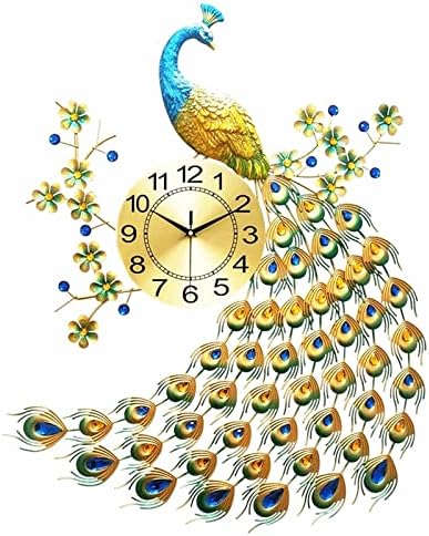 29.5" Large Peacock Wall Clock Crystal Decor, 3D Creative Luxury Wall Clock - Image 3