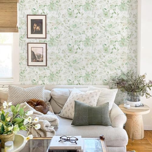 Ismoon Green Floral Peel Stick Wallpaper Boho Stick on Wallpaper - Image 4